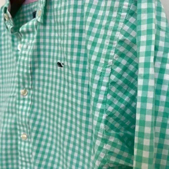 Vineyard Vines Boy’s Green & White Checkered Button Down Whale Shirt Size XL(20) - Picture 2 of 7